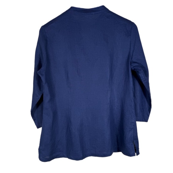 Nurture Woman’s 100% Linen Embroidered V-Neck Tunic M Aztec Southwestern Navy - Picture 5 of 8